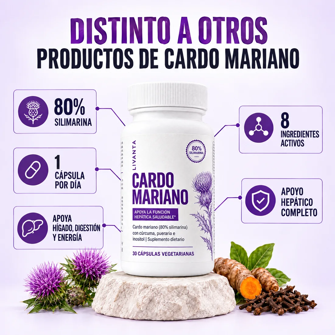 Livanta: 80% silimarina, 8 ingredientes activos, 1 cápsula por día